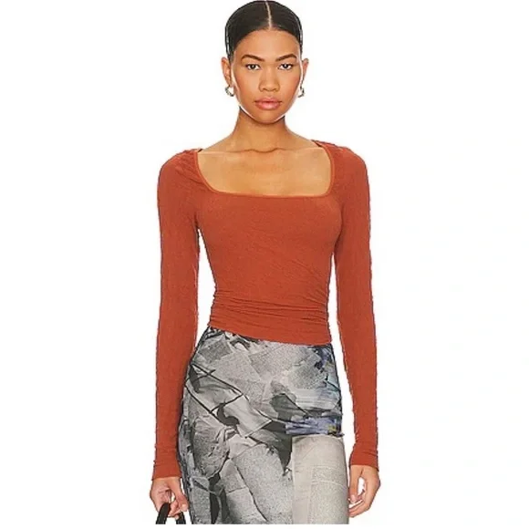 Free People Intimately Clean Lines Rust brown full sleeve top size Medium - Picture 6 of 6